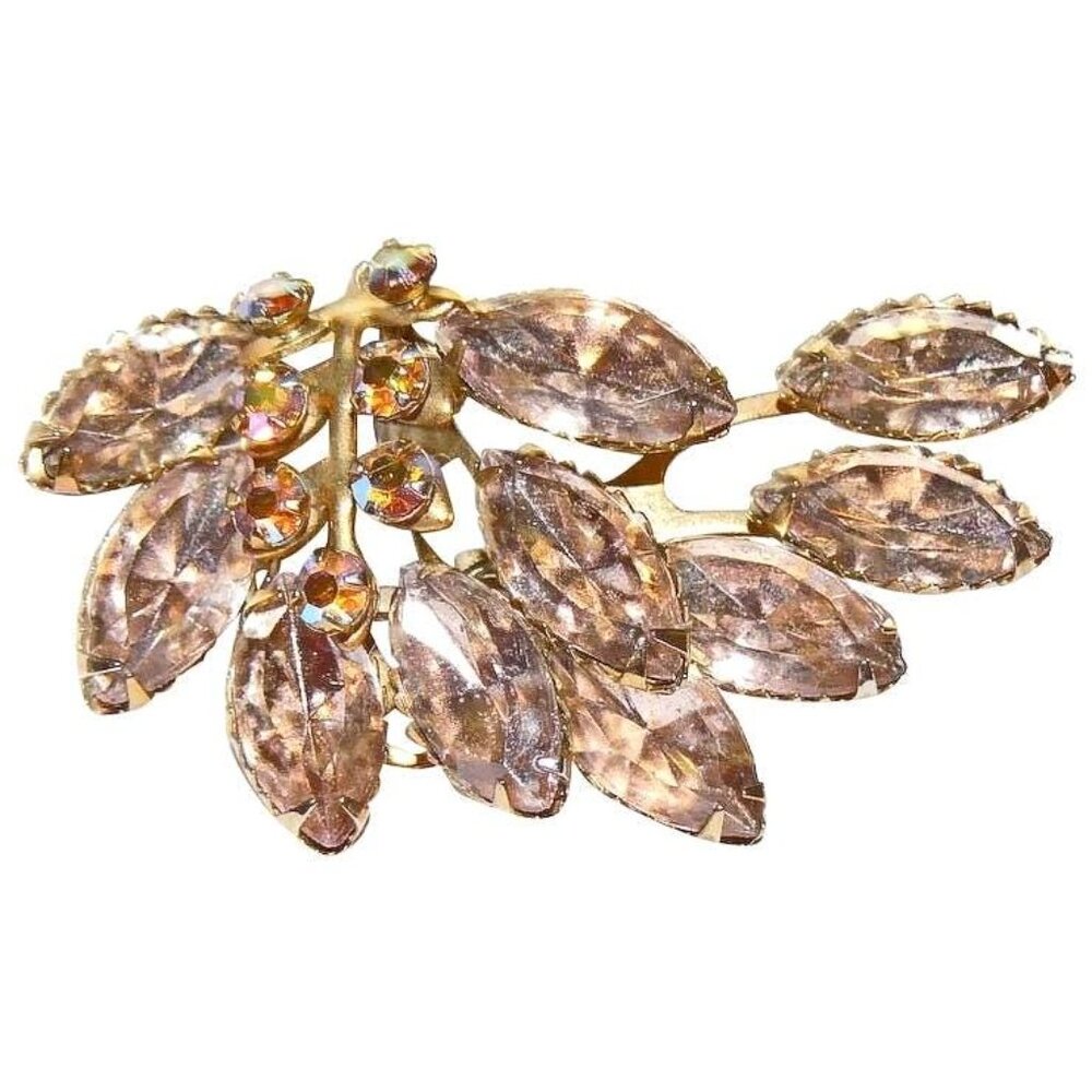 Vintage Brooch with Champagne Color Rhinestones‎